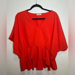 ADORA Women's Burnt Orange Ruffle Blouse. Size Large
